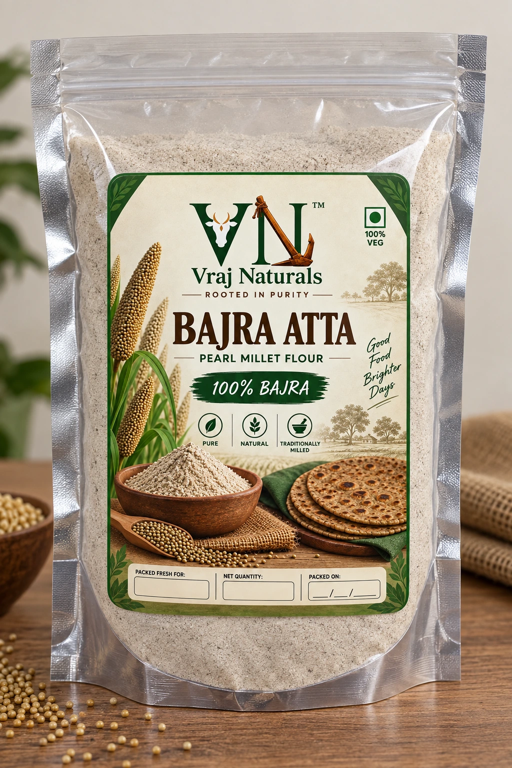 Vraj Naturals Bajra Atta package